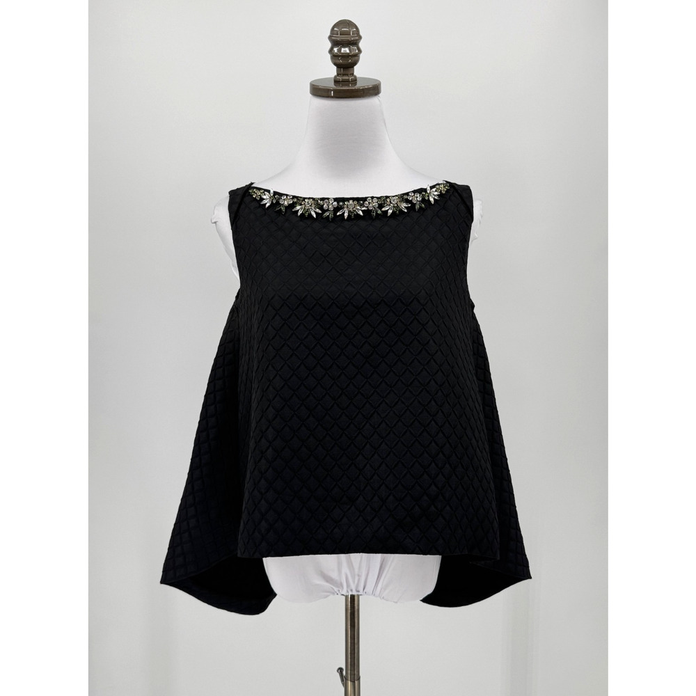 Erdem Womens Black Quilted Joelle Crystal Embellished Jacquard Swing Top Sz US 4